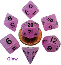 Load image into Gallery viewer, Glow Purple - 10mm Mini Polyhedral Dice Set (7) - MDG