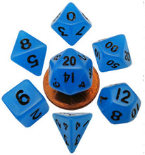 Load image into Gallery viewer, Glow Blue - 10mm Mini Polyhedral Dice Set (7) - MDG