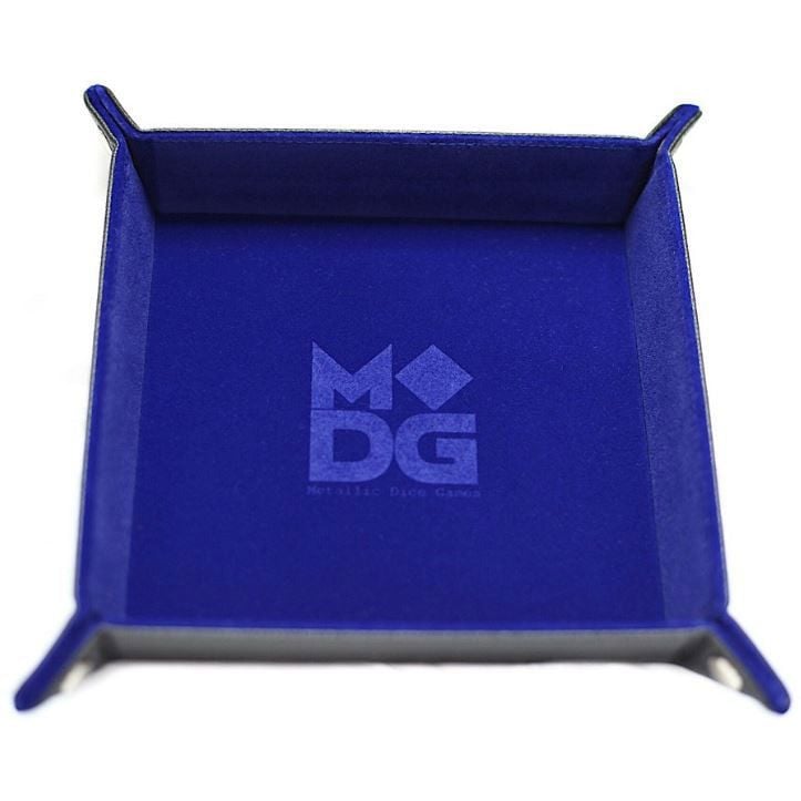 Blue Velvet - 25cm Foldable Square Dice Tray - PU Leather backed - MDG