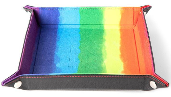 Watercolour Rainbow Velvet - 25cm Foldable Square Dice Tray - PU Leather backed - MDG