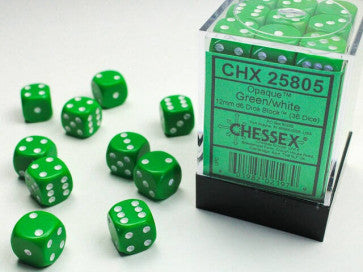 Opaque Green w/White - 12mm d6 Dice Block (36) - Chessex