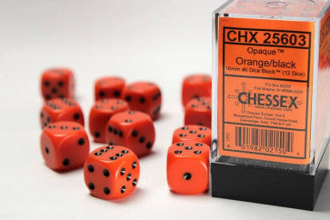Opaque Orange w/Black - 16mm d6 Dice Block (12) - Chessex