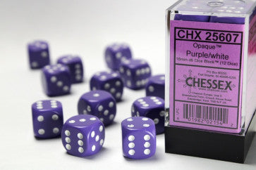 Opaque Purple w/White - 16mm d6 Dice Block (12) - Chessex
