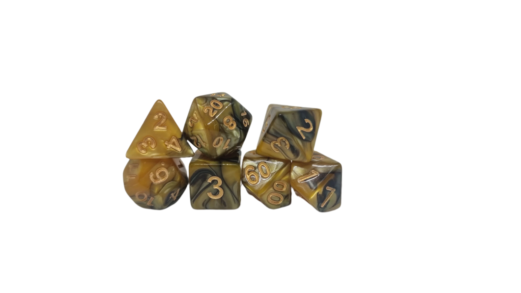 Gold Black w/Gold - Acrylic Polyhedral Dice Set (7) - ACE