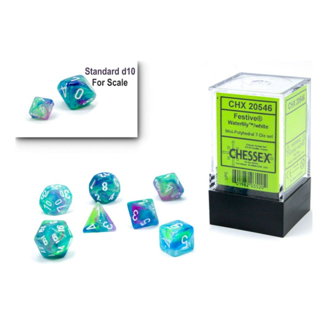 Mini Festive Waterlily w/White - Polyhedral Dice Set (7) - Chessex