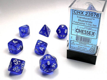 Translucent Blue w/White - Polyhedral Dice Set (7) - Chessex