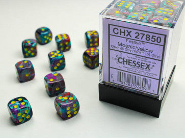 Festive Mosaic w/Yellow - 12mm d6 Dice Block (36) - Chessex