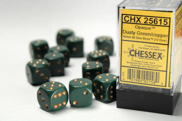 Opaque Dusty Green w/Copper - 16mm d6 Dice Block (12) - Chessex