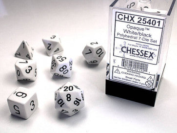 Opaque White w/Black - Polyhedral Dice Set (7) - Chessex