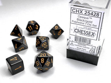 Opaque Black w/Gold - Polyhedral Dice Set (7) - Chessex