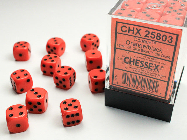 Opaque Orange w/Black - 12mm d6 Dice Block (36) - Chessex