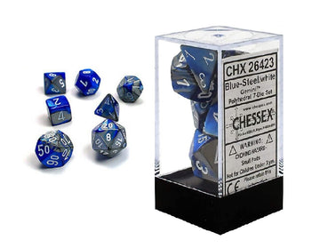 Gemini Blue Steel w/White - Polyhedral Dice Set (7) - Chessex