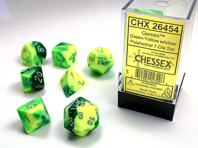 Gemini Green Yellow w/Silver - Polyhedral Dice Set (7) - Chessex