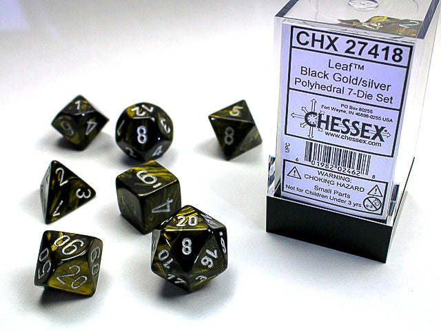 Leaf Black Gold w/Silver - Polyhedral Dice Set (7) - Chessex