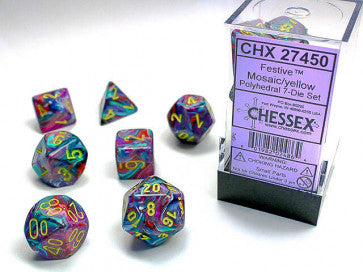 Festive Mosaic w/Yellow - Polyhedral Dice Set (7) - Chessex