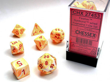 Festive Sunburst w/Red - Polyhedral Dice Set (7) - Chessex