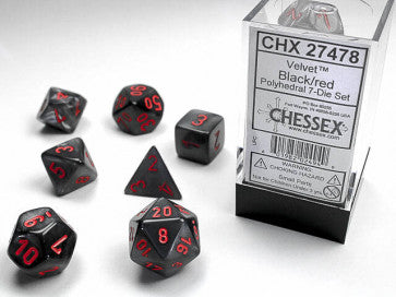 Velvet Black w/Red - Polyhedral Dice Set (7) - Chessex