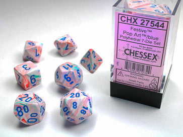 Festive Pop Art w/Blue - Polyhedral Dice Set (7) - Chessex