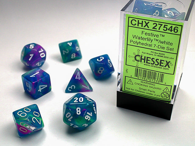 Festive Waterlily w/White - Polyhedral Dice Set (7) - Chessex