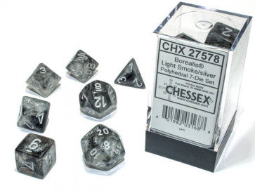 Borealis Smoke w/Silver (Luminary) - Polyhedral Dice Set (7) - Chessex