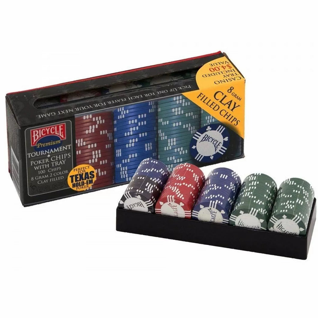 100 Poker Chip Set with Casino Tray - 8 Gram Clay - Bicycle