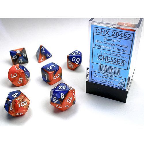 Gemini Blue Orange w/White - Polyhedral Dice Set (7) - Chessex