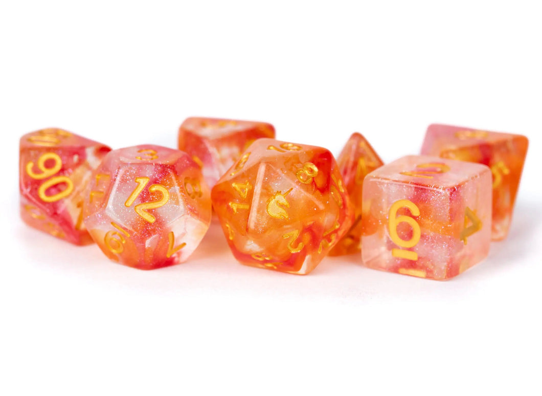 Unicorn Mystic Embers - 16mm Resin Polyhedral Dice Set (7) - MDG
