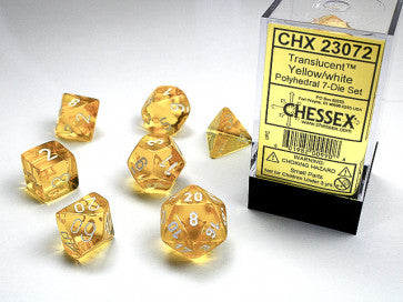 Translucent Yellow w/White - Polyhedral Dice Set (7) - Chessex