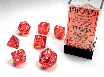 Translucent Orange w/White - Polyhedral Dice Set (7) - Chessex
