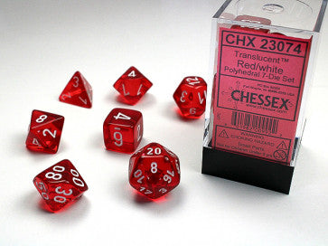 Translucent Red w/White - Polyhedral Dice Set (7) - Chessex