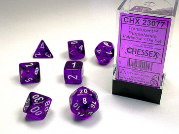 Translucent Purple w/White - Polyhedral Dice Set (7) - Chessex
