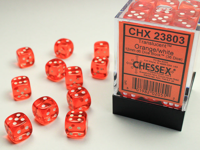 Translucent Orange w/White - 12mm d6 Dice Block (36) - Chessex