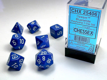 Opaque Blue w/White - Polyhedral Dice Set (7) - Chessex