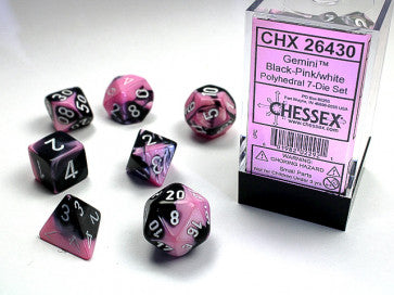 Gemini Black Pink w/White - Polyhedral Dice Set (7) - Chessex
