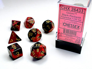 Gemini Black Red w/Gold - Polyhedral Dice Set (7) - Chessex