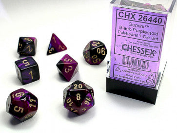 Gemini Black Purple w/Gold - Polyhedral Dice Set (7) - Chessex