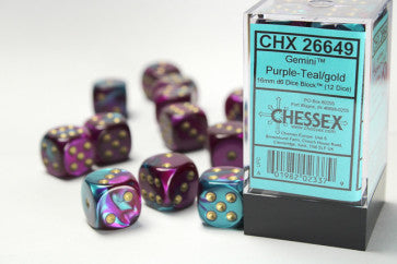Gemini Purple Teal w/Gold - 16mm d6 Dice Block (12) - Chessex