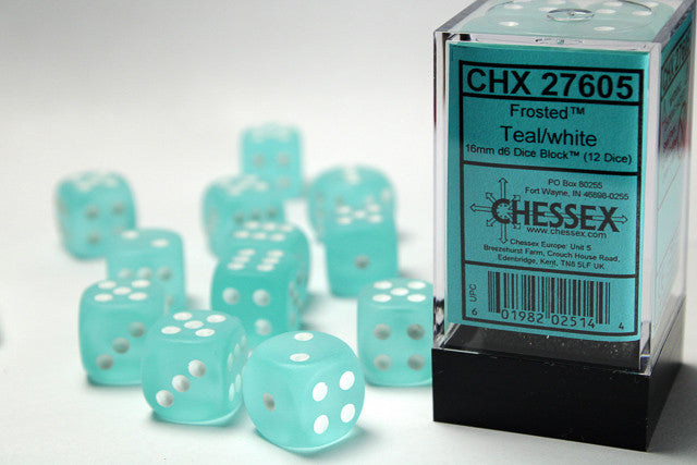 Frosted Teal w/White - 16mm d6 Dice Block (12) - Chessex
