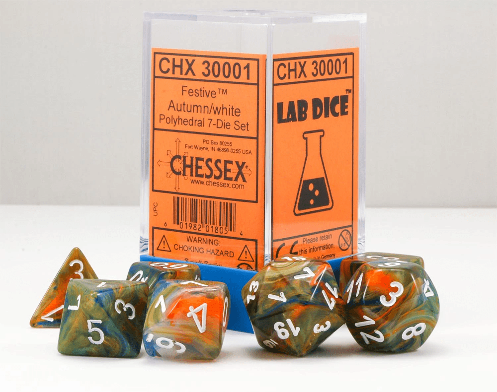 Festive Autumn w/White - Polyhedral Dice Set (7) - Chessex