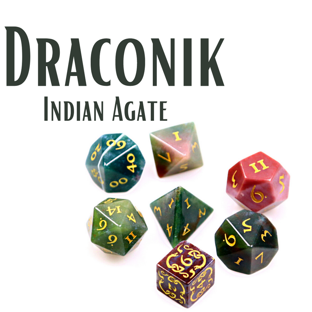 Draconik - Indian Agate - Polyhedral Dice Set (7) - Level Up Dice