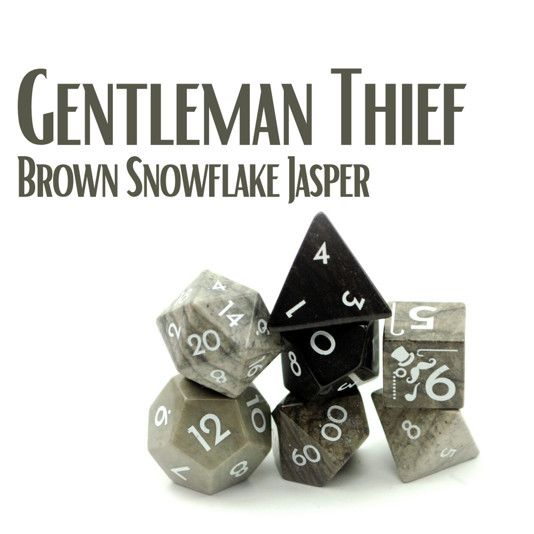 Gentleman Thief - Brown Snowflake Jasper - Polyhedral Dice Set (7) - Level Up Dice