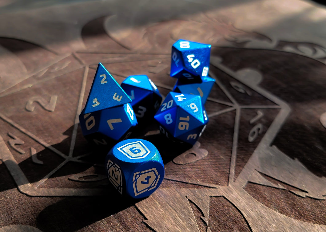 Hold the Line - Blue Aluminium - Polyhedral Dice Set (7) - Level Up Dice
