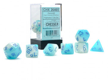 Gemini Pearl Turquoise White w/Blue (Luminary) - Polyhedral Dice Set (7) - Chessex