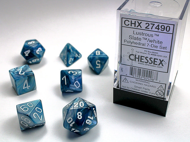 Lustrous Slate w/White - Polyhedral Dice Set (7) - Chessex