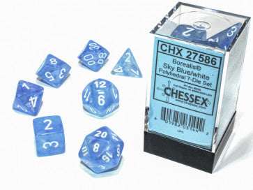Borealis Sky Blue w/White (Luminary) - Polyhedral Dice Set (7) - Chessex