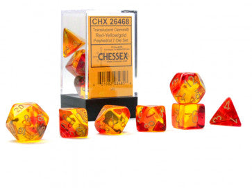 Gemini Translucent Red Yellow w/Gold - Polyhedral Dice Set (7) - Chessex