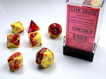 Gemini Red Yellow w/White - Polyhedral Dice Set (7) - Chessex
