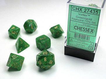 Vortex Green w/Gold - Polyhedral Dice Set (7) - Chessex