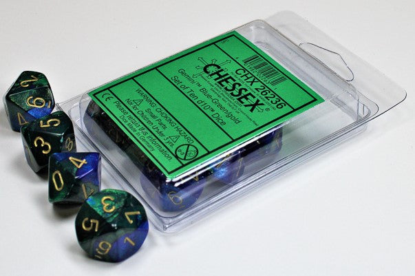 Gemini Blue-Green w/Gold - d10 Dice Set (10) - Chessex