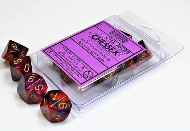 Gemini Purple Red w/Gold - d10 Dice Set (10) - Chessex